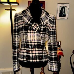 Emanuel Ungaro Parallèle Paris Double Breasted Wool Tweed Plaid Jacket